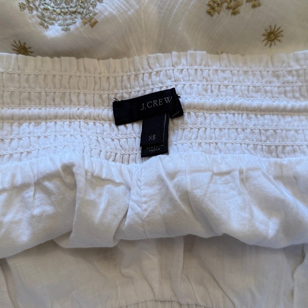 J.Crew Embroidered Gauze Shorts W XS White Gold Boho Beach Coastal Festival Chic - Picture 3 of 4